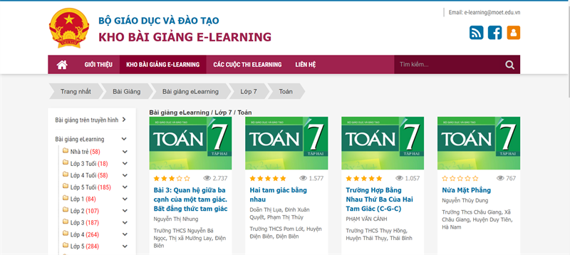 Elearning.moet.vn - Học Toán lớp 7 online miễn phí