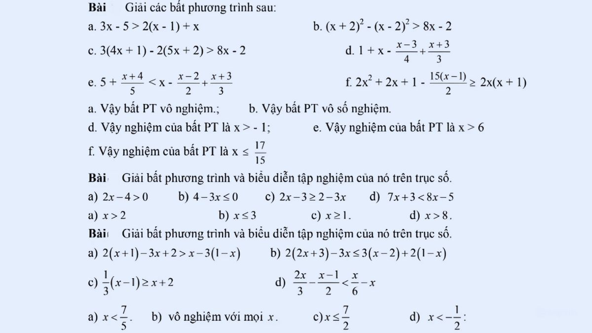 Dạng bài minh họa về bất phương trình bậc nhất một ẩn