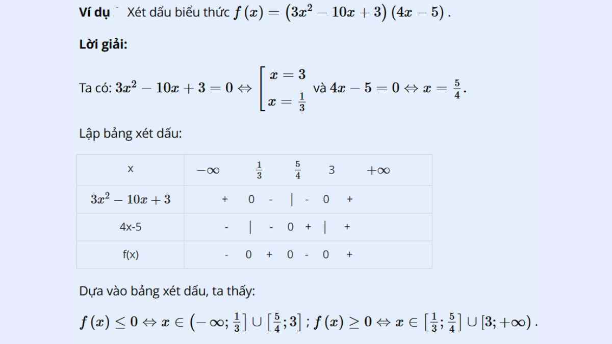 Dạng bài tập minh họa bất phương trình bậc hai một ẩn