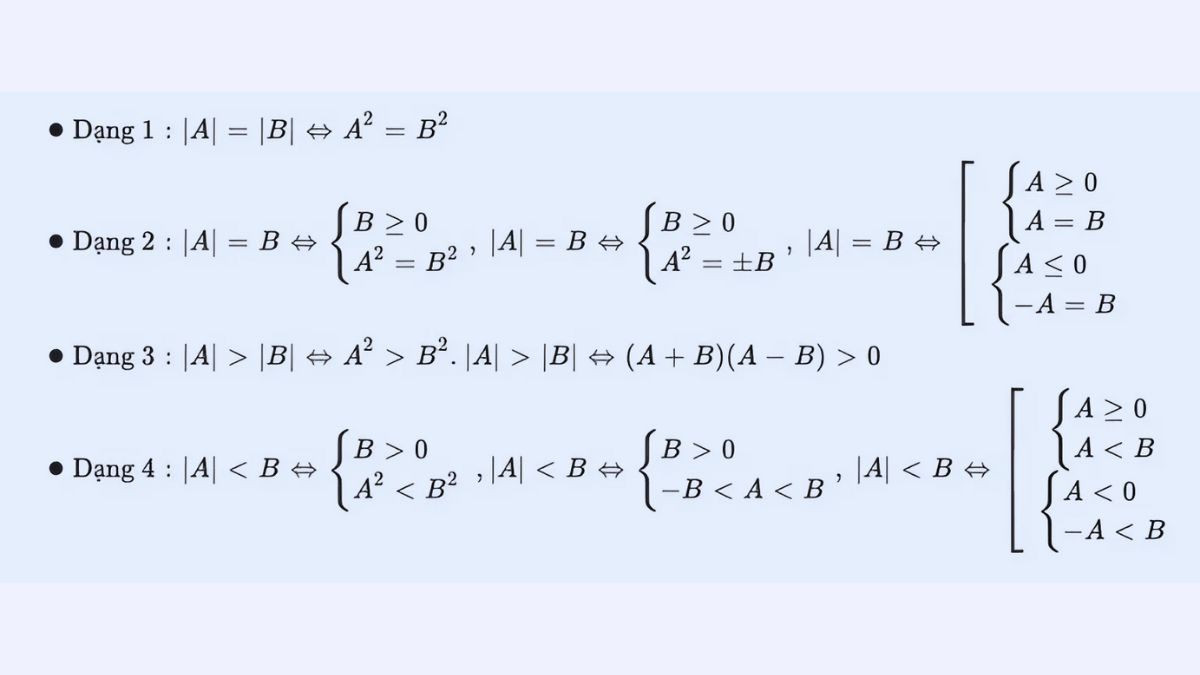 Dạng bài tập bất phương trình chứa dấu giá trị tuyệt đối