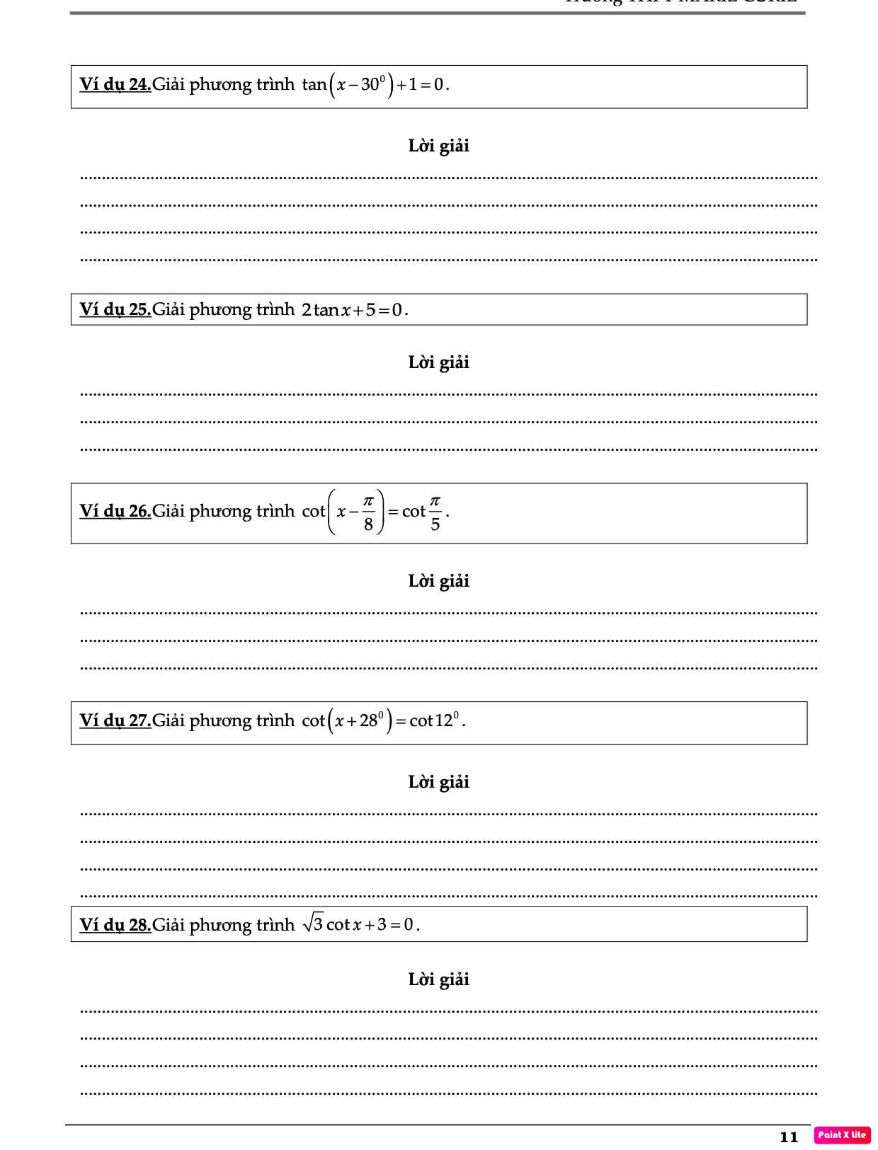 Các bài tập lượng giác lớp 11