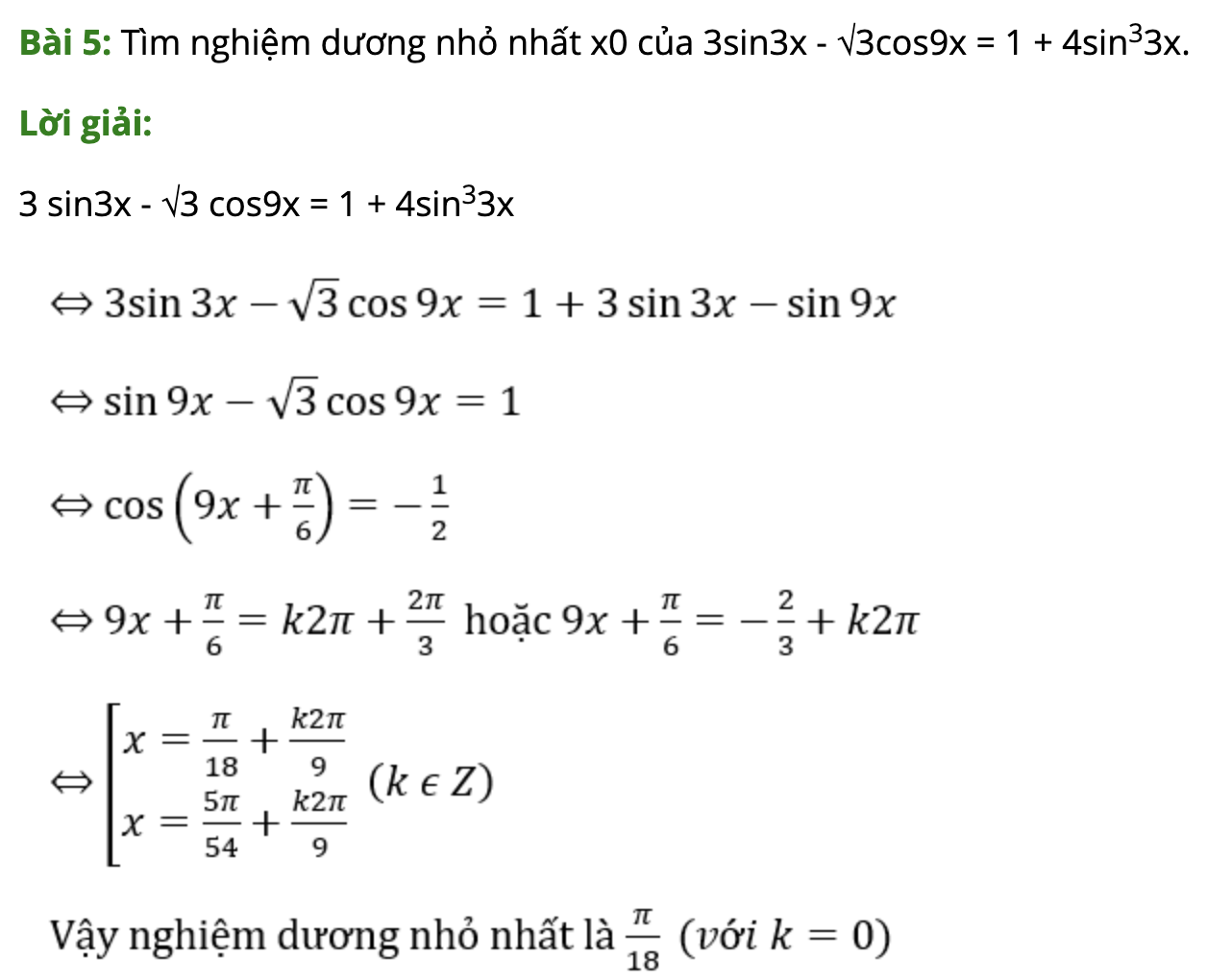 Bài tập dạng giải phương trình bậc nhất theo sinx và cosx kèm đáp án