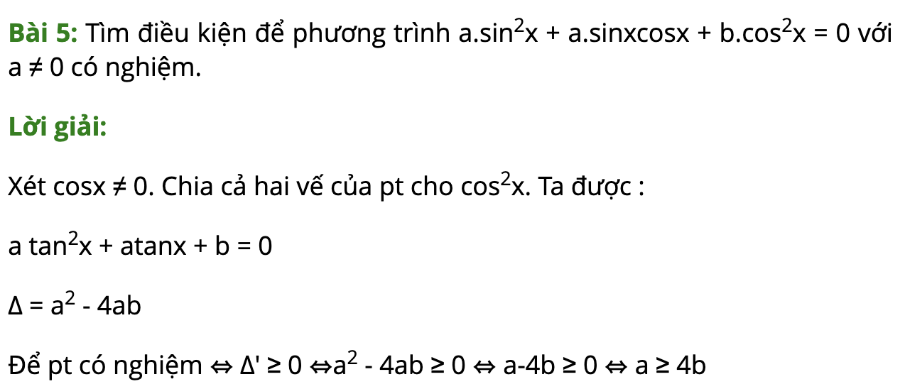 Bài tập dạng phương trình đẳng cấp bậc 2, bậc 3 lượng giác có đáp án