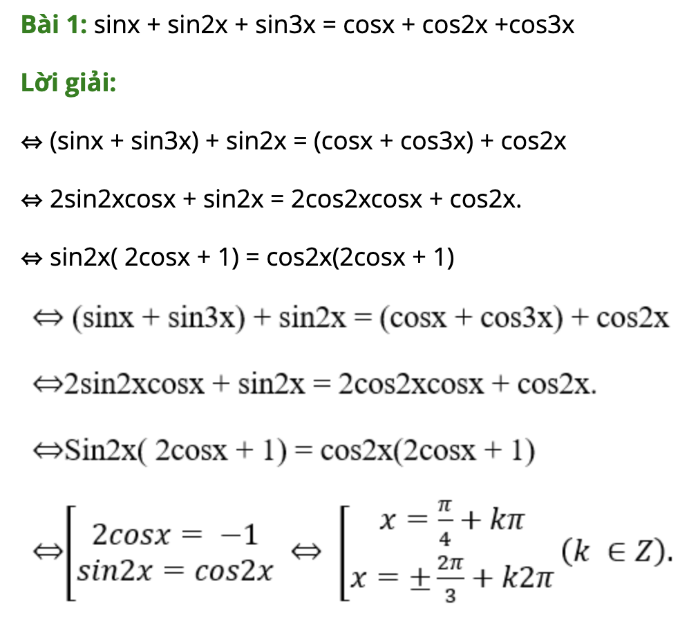 Bài tập phương trình lượng giác đặc biệt có đáp án