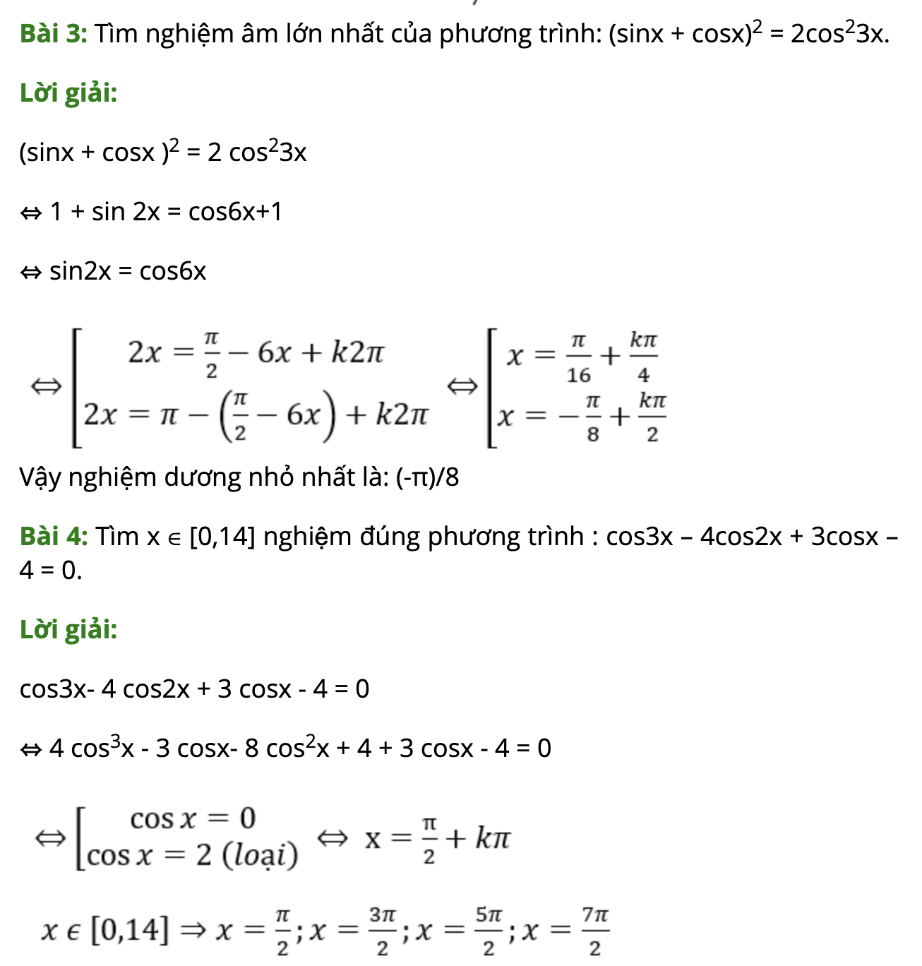 Bài tập dạng Tìm nghiệm của phương trình lượng giác thỏa mãn điều kiện kèm đáp án