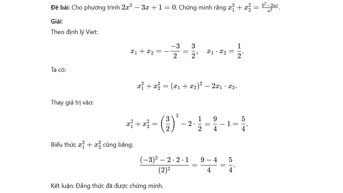 Lời giải cho bài tập 2 định lý Viet