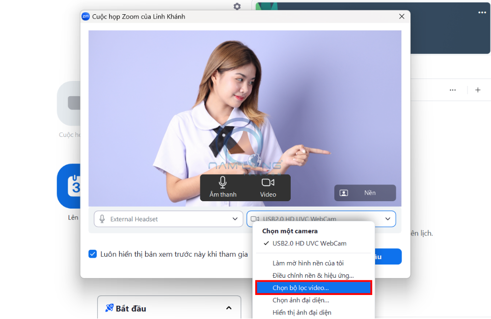 Tại phần camera chọn bộ lọc Video