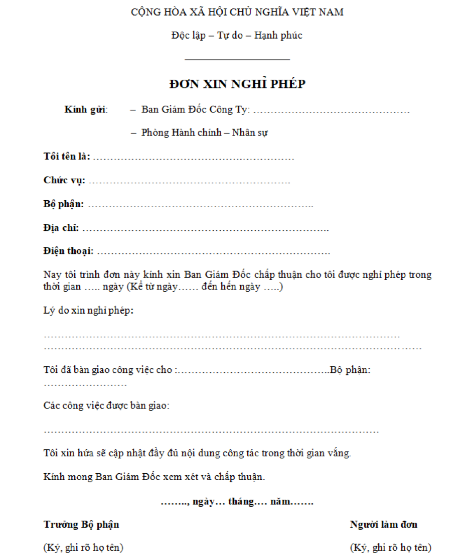 mau don xin nghi phep