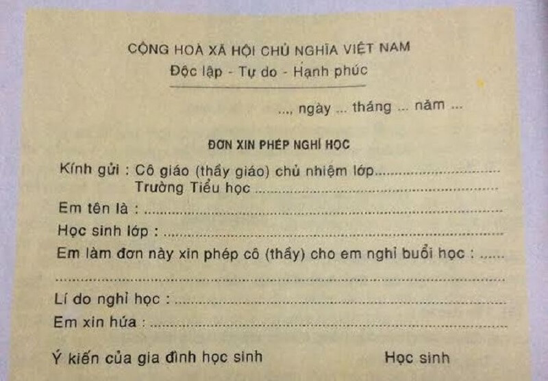 giấy xin phép nghỉ học