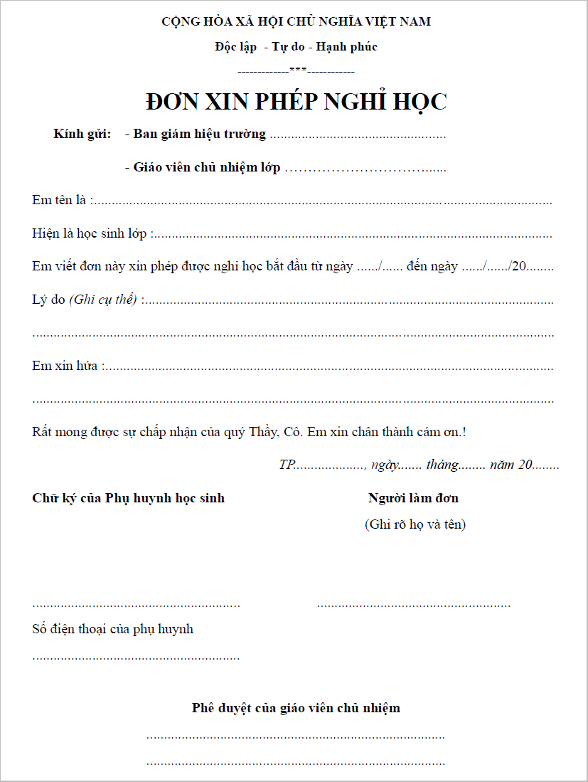 lý do xin nghỉ phép-đơn xin nghỉ phép bằng tiếng anh