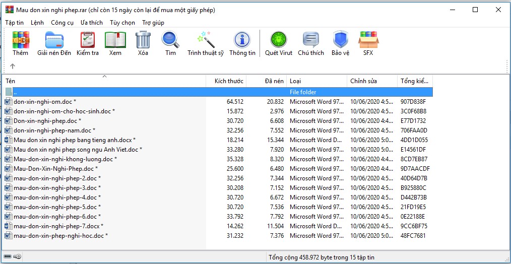 File mẫu đơn xin nghỉ phép