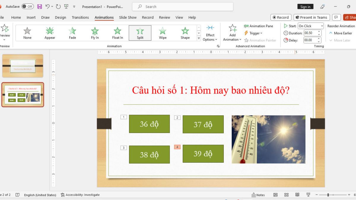 Bước 2: Cách làm câu hỏi trắc nghiệm trên Powerpoint
