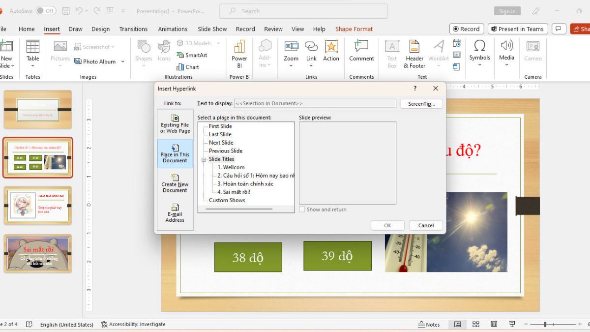 Bước 5: Cách làm câu hỏi trắc nghiệm trên Powerpoint