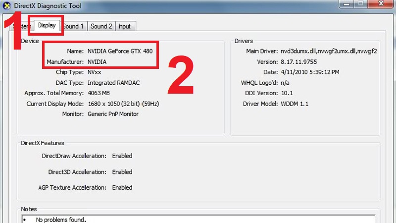 Tại tab Display bạn sẽ đọc được thông tin card màn hình laptop