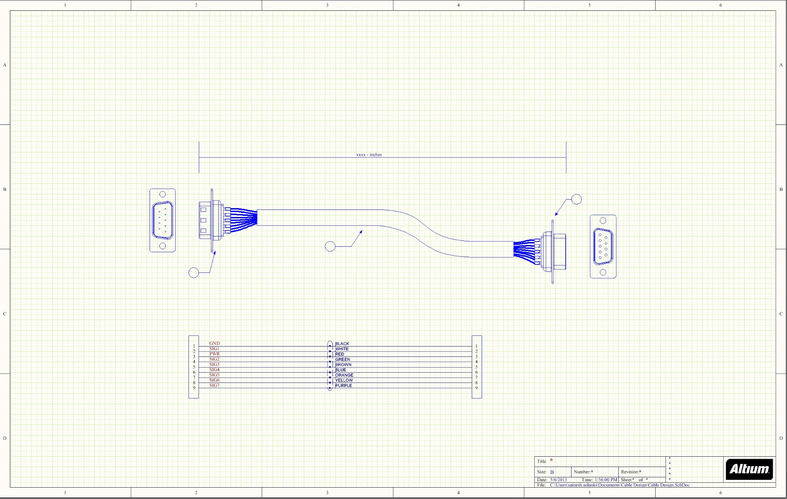 A cable assembly drawing