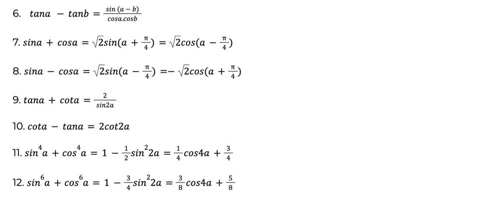 Công thức lượng giác biến tổng thành tích