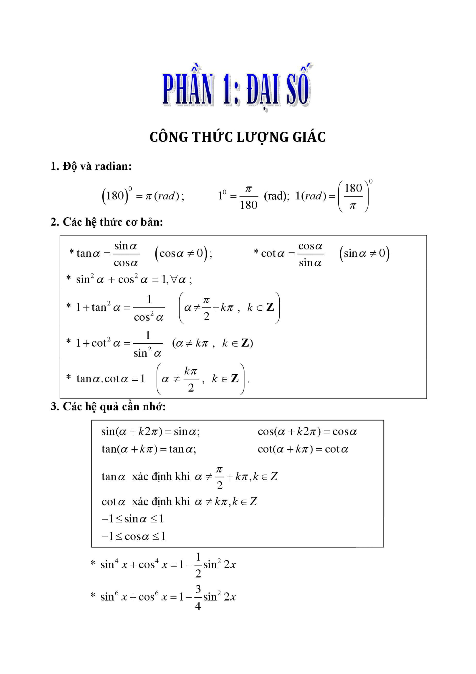 Công Thức Toán 11 đầy đủ