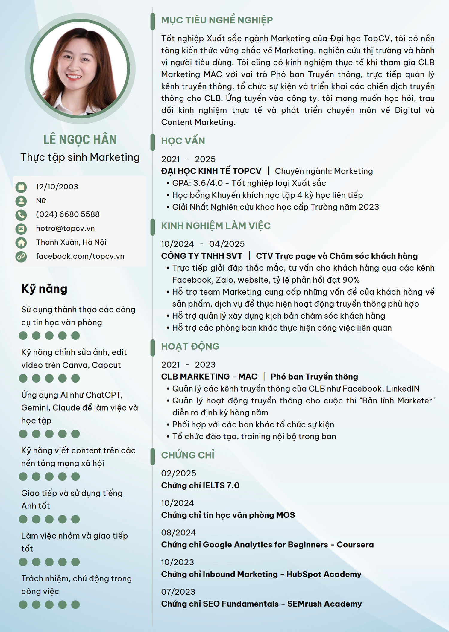 cv xin viec cho sinh vien