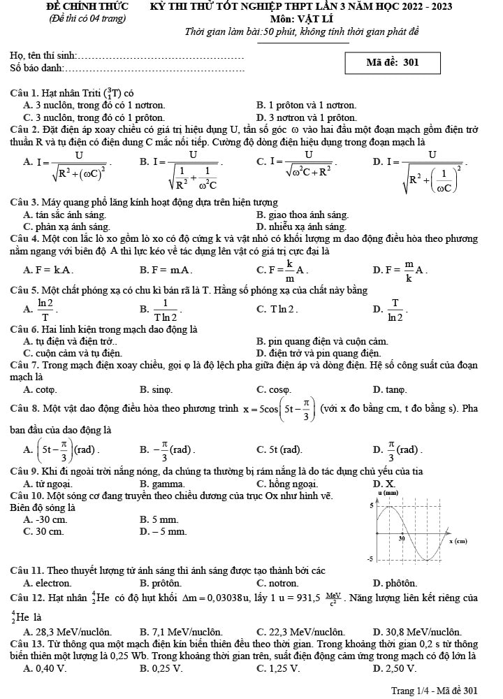 dap an de thi thu thpt quoc gia 2023