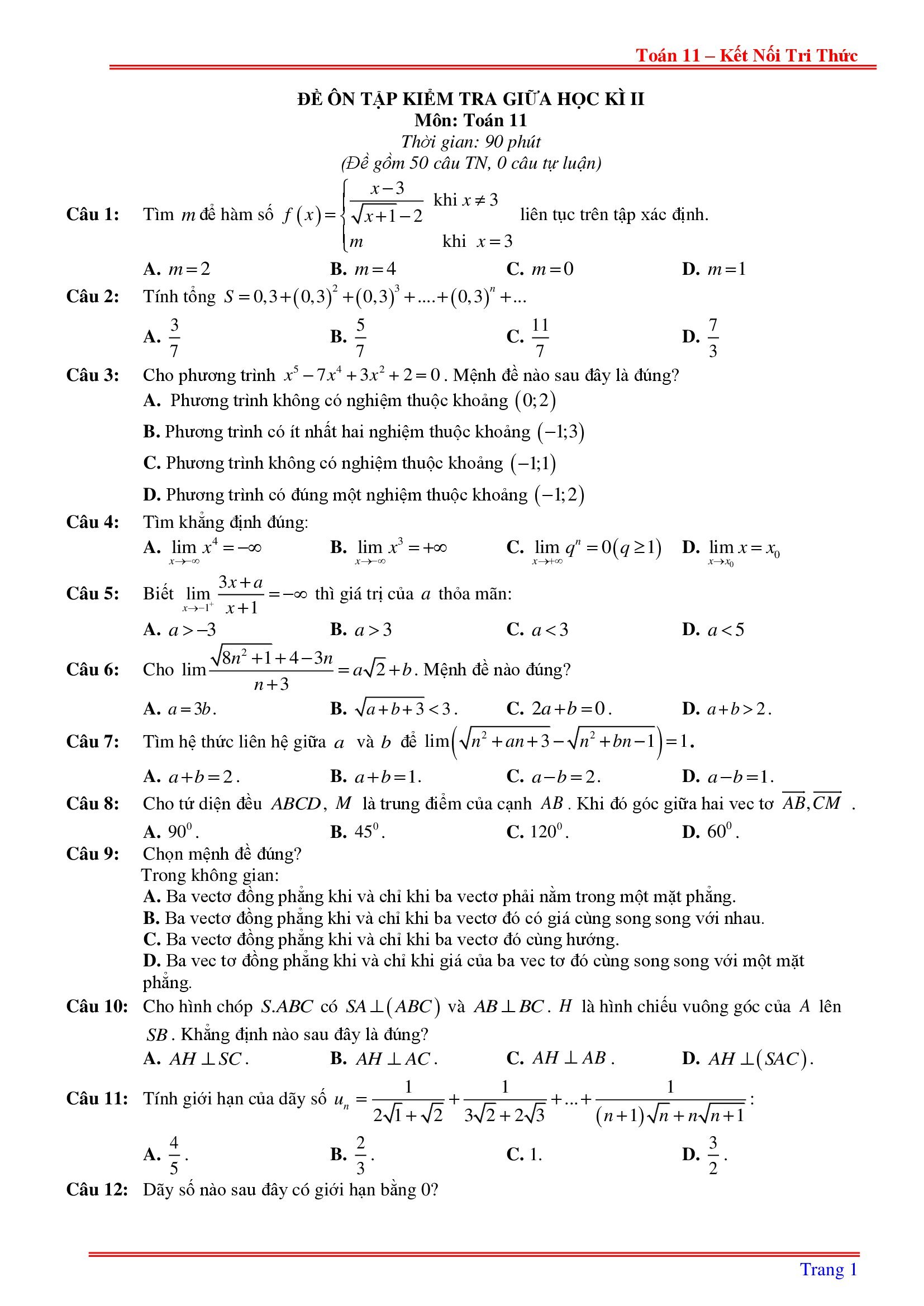 de kiem tra giua ki 1 toan 11 ket noi tri thuc