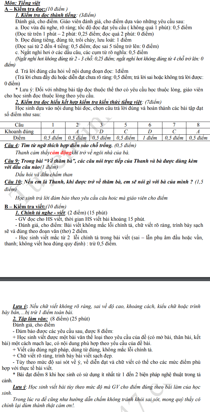 De thi giua ki 1 lop 4 mon Tieng Viet 2019 - 2020 TH Tran Thoi 2