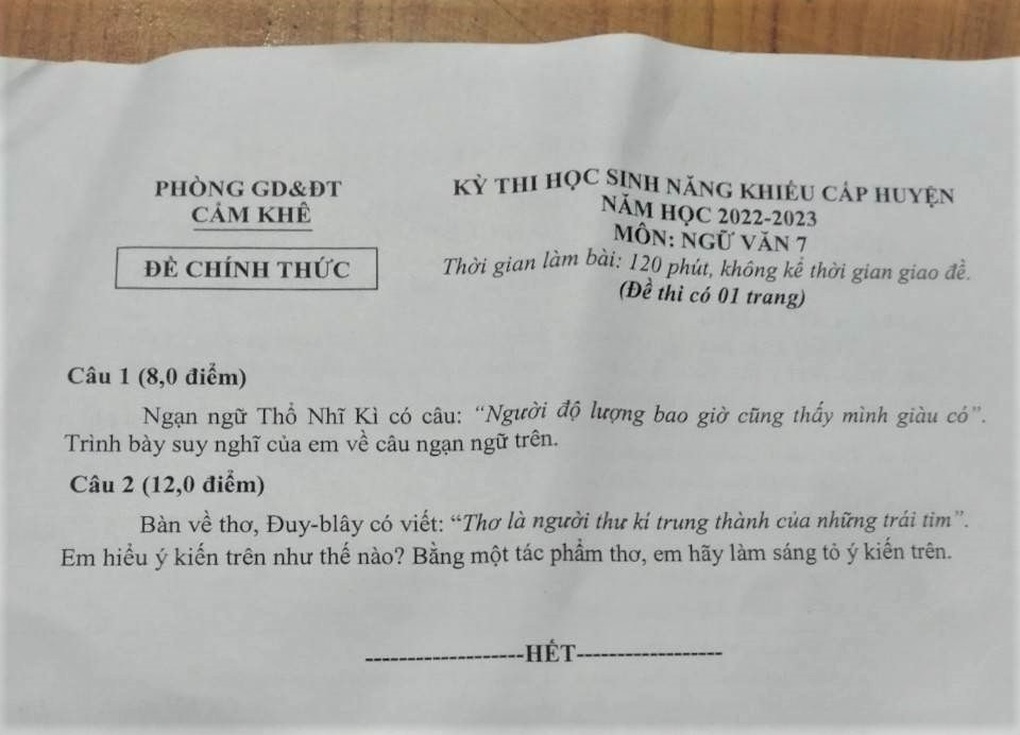 Tranh cãi đề thi học sinh giỏi ngữ văn lớp 7 khó như cấp quốc gia - 2