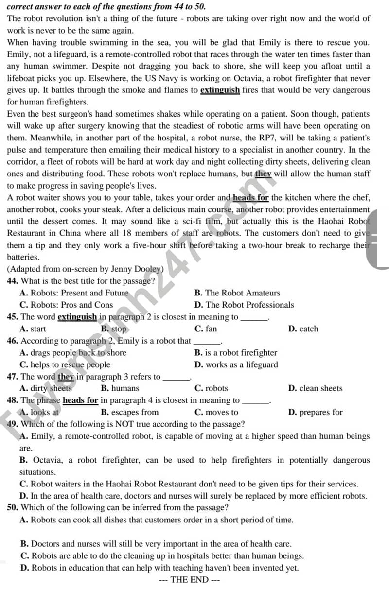Đề thi thử tốt nghiệp THPT môn Tiếng Anh năm 2024 có đáp án - 5