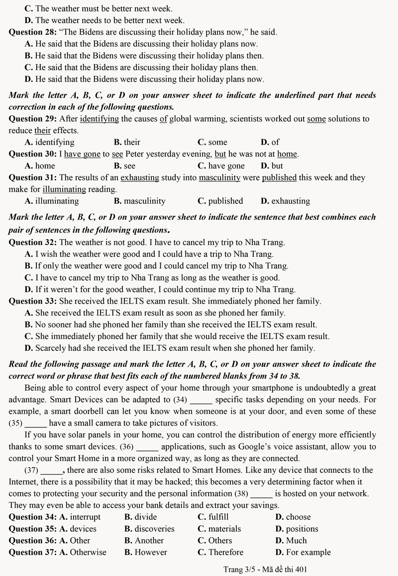 Đề thi thử tốt nghiệp THPT môn Tiếng Anh năm 2024 có đáp án - 13