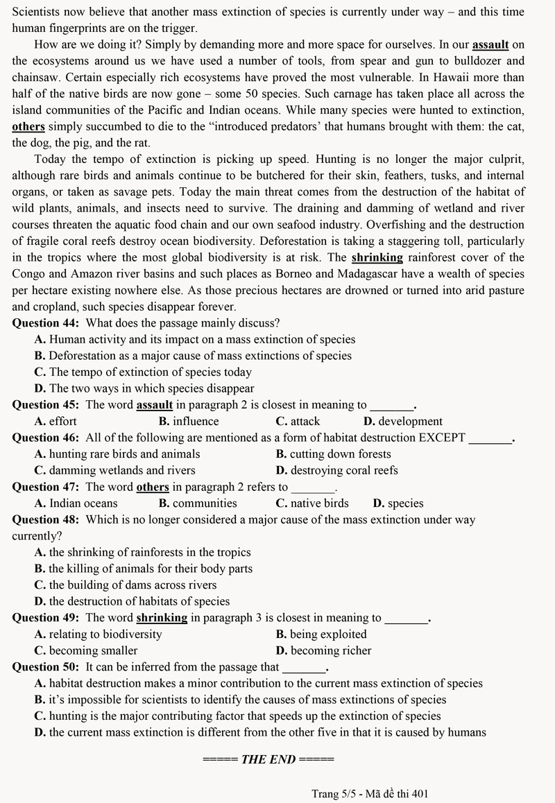 Đề thi thử tốt nghiệp THPT môn Tiếng Anh năm 2024 có đáp án - 15