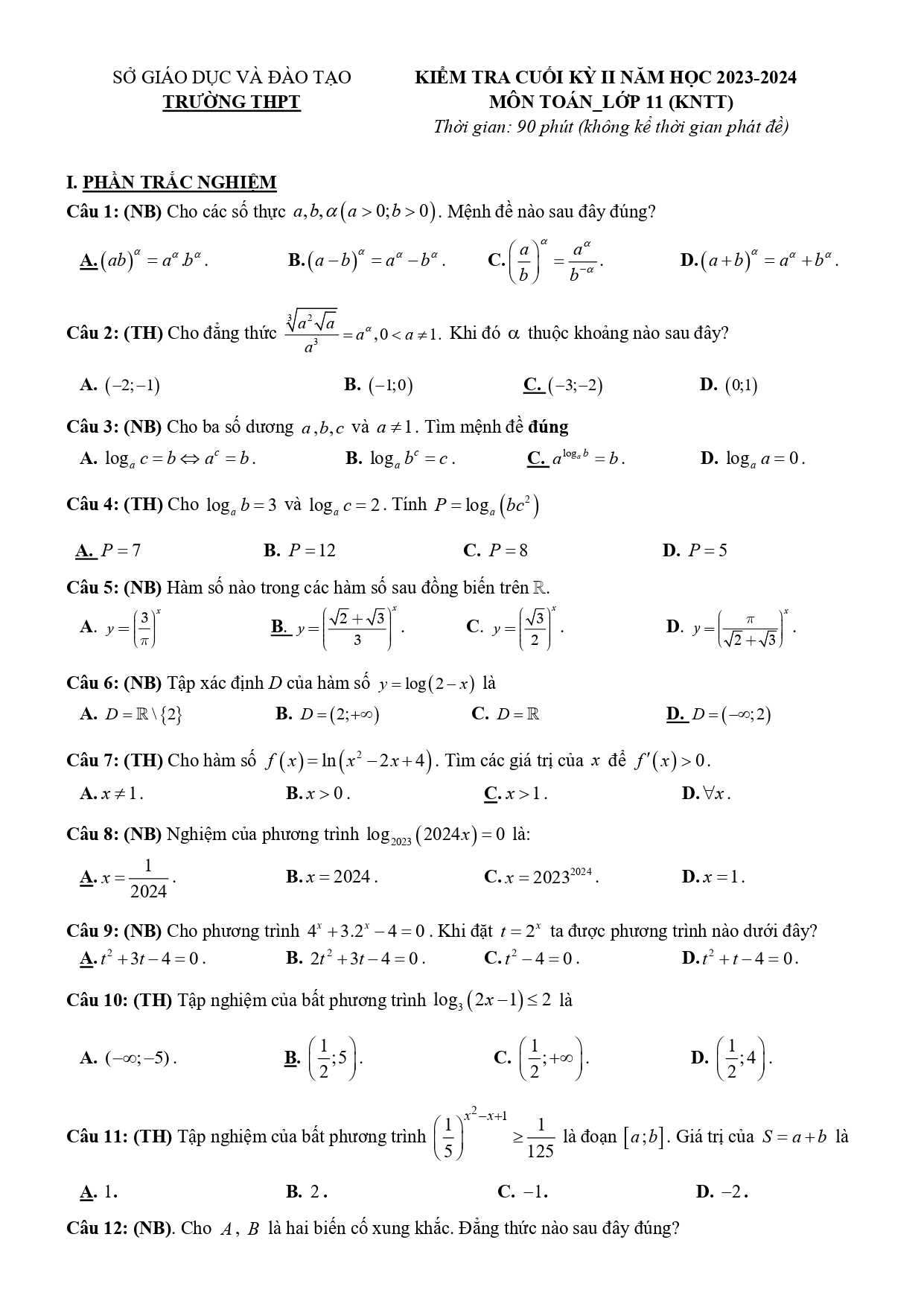 de thi toan lop 11 hoc ki 2