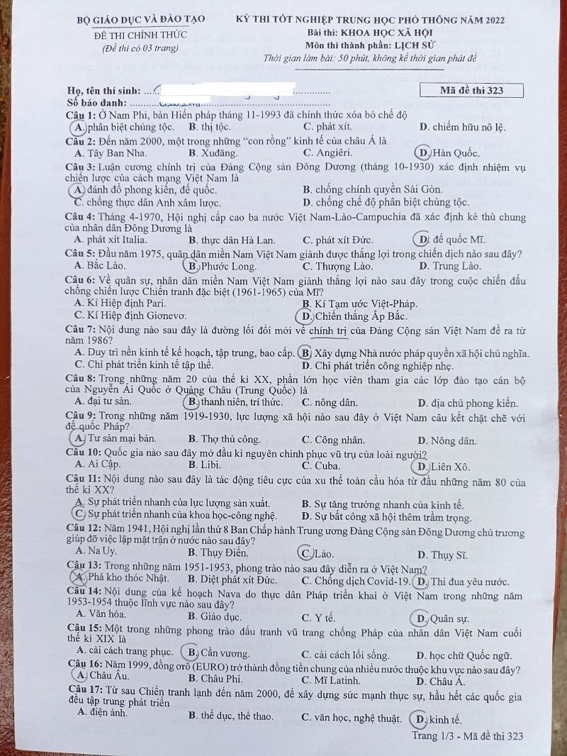 de thi tot nghiep thpt 2022 mon su