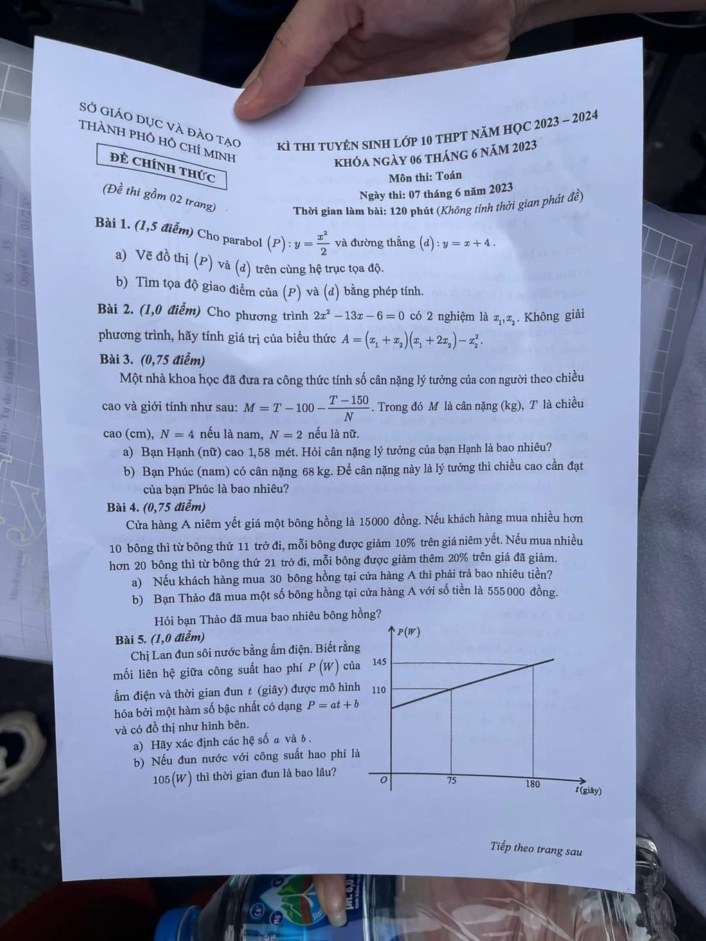 Đề thi và đáp án gợi ý môn toán vào lớp 10 TPHCM năm 2023 - 2