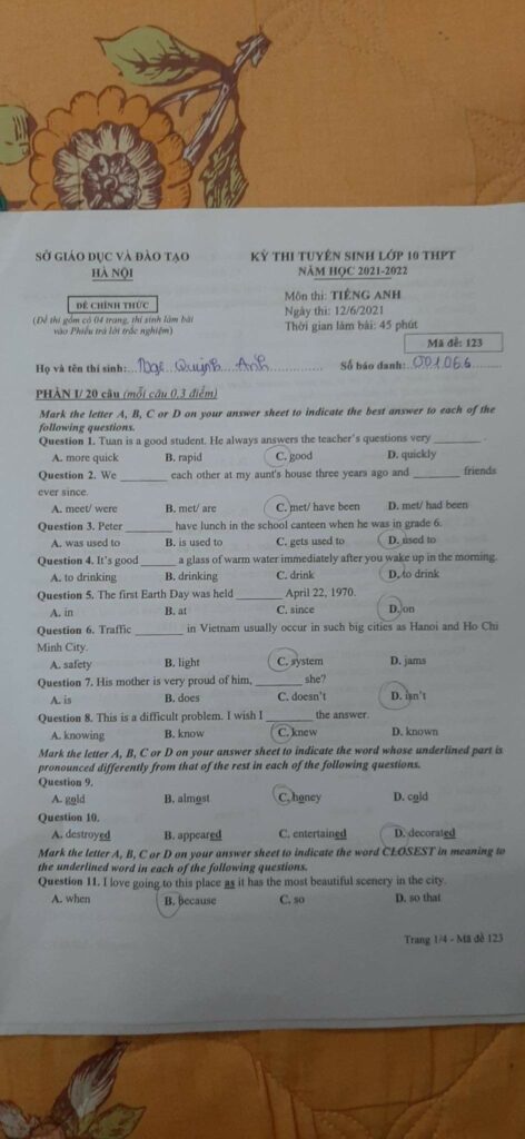 dap an de thi tuyen sinh lop 10 mon tieng anh ha noi nam 2021 123