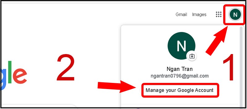 Chọn ảnh đại diện > Manage Your Google Account