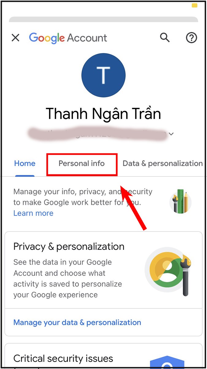 Chọn Manage Your Google Account