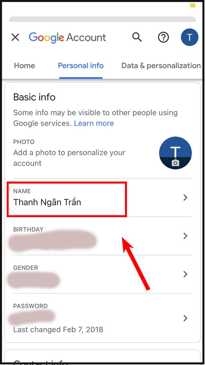 Chọn Personal Information