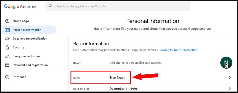 Chọn Personal Information