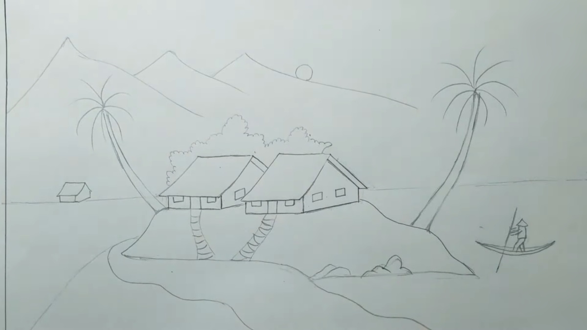 Hướng dẫn cách vẽ tranh quê hương đẹp bước 3