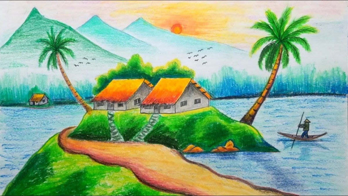 Hướng dẫn cách vẽ tranh quê hương đẹp bước 4