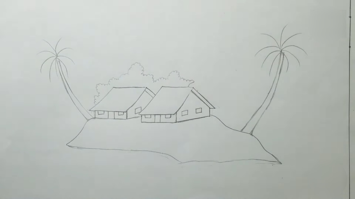 Hướng dẫn cách vẽ tranh quê hương đẹp bước 1