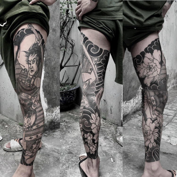 Hình xăm samurai full 2 chân