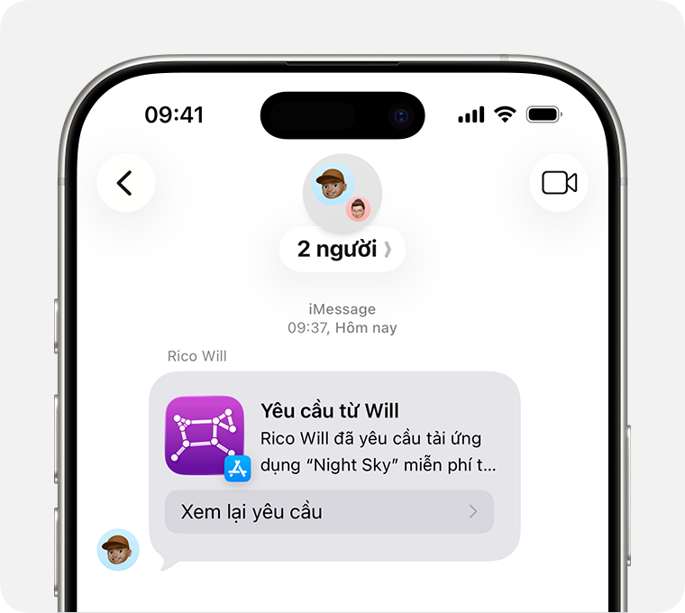 Màn hình iPhone sẽ hiển thị thông báo Hỏi để mua trong Tin nhắn.