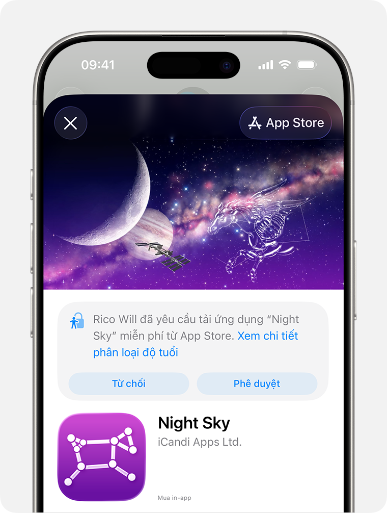 Màn hình iPhone sẽ hiển thị cách phê duyệt hoặc từ chối yêu cầu Hỏi để mua từ con bạn.