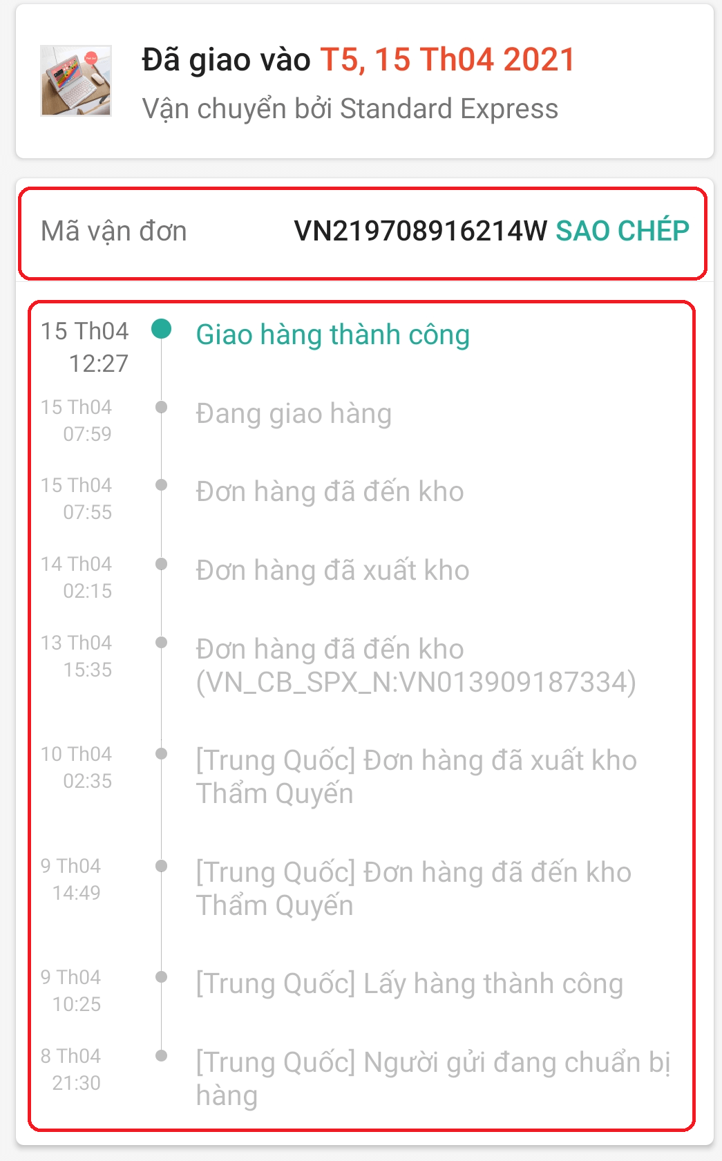 cách tra cứu vận đơn standard express