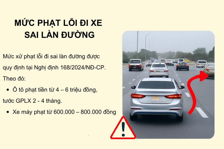 Mức phạt đi sai làn đường đối với xe ô tô và xe máy mới nhất