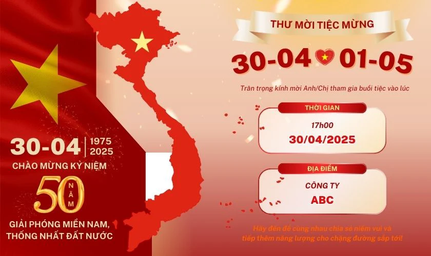 Mẫu mời tiệc liên hoan ngày lễ 30/4 1/5 tải miễn phí