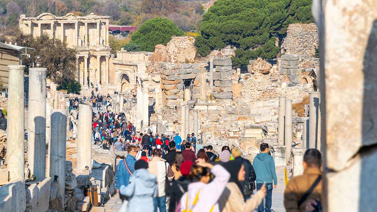 Destinations like Ephesus have many visitors each year. Overtourism-induced overcrowding has caused some tourists to avoid the area altogether