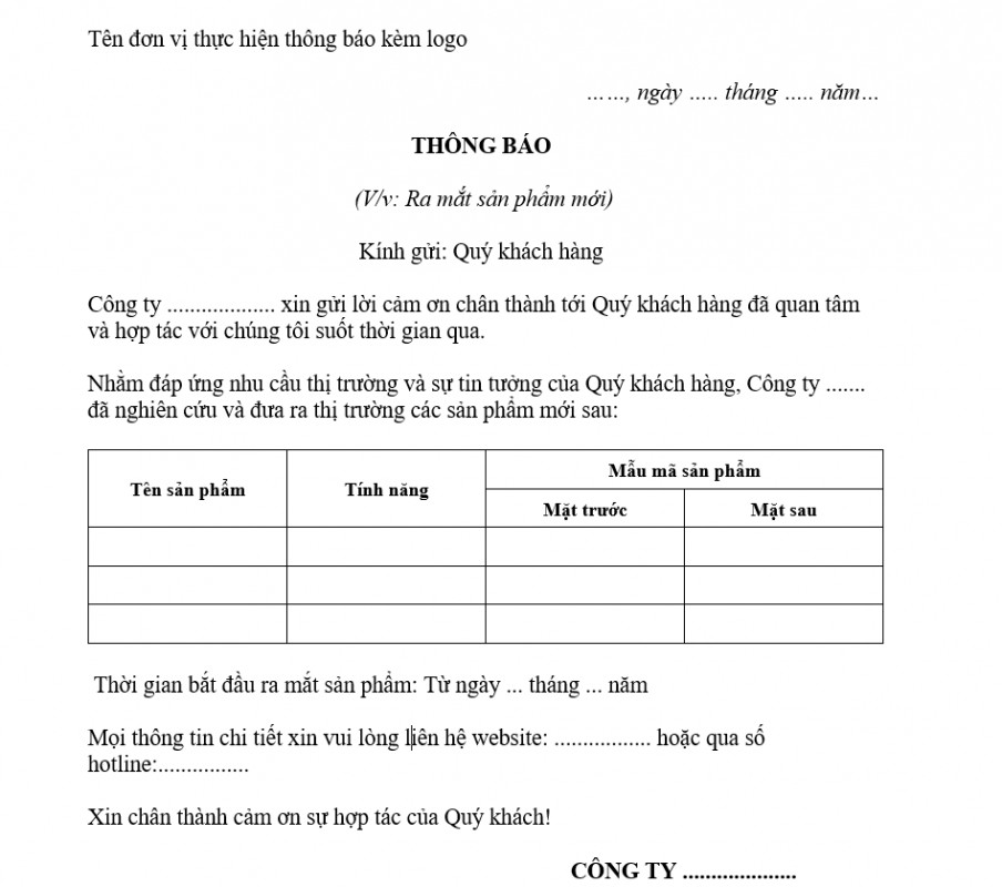 Mẫu công văn gửi đối tác, khách hàng về giới thiệu sản phẩm mới