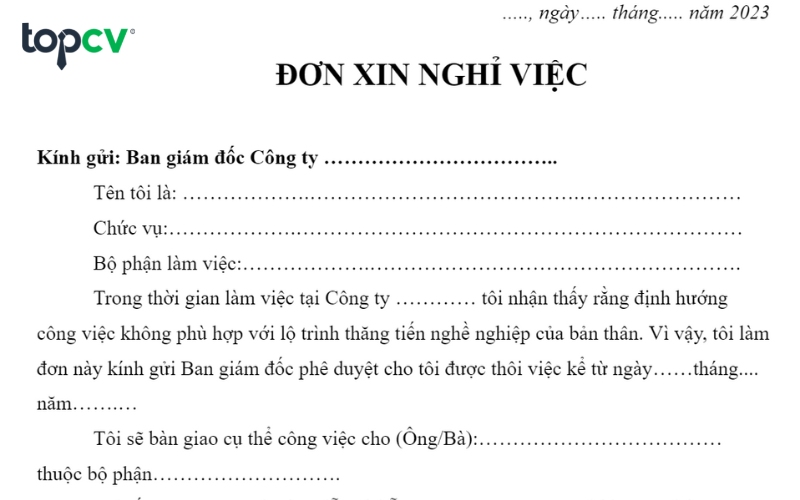 Mẫu đơn xin nghỉ việc vì lý do cá nhân ngắn gọn nhất