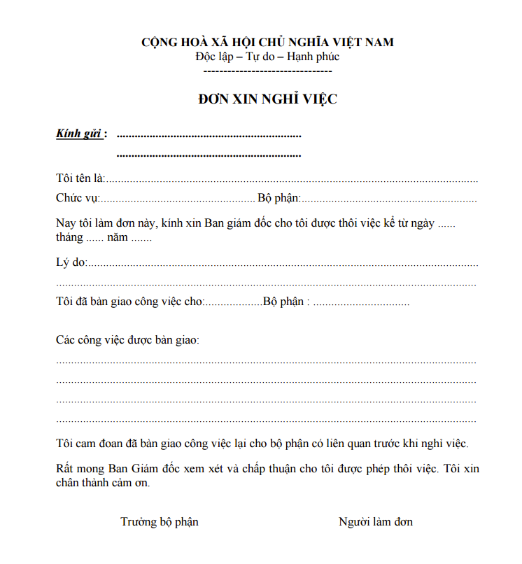 Mẫu đơn xin nghỉ việc đơn giản